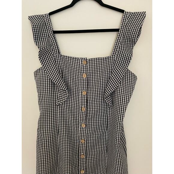 Anthropologie Hutch Black White Gingham Check Dress Ruffle Button Front EUC 10 - Picture 2 of 12